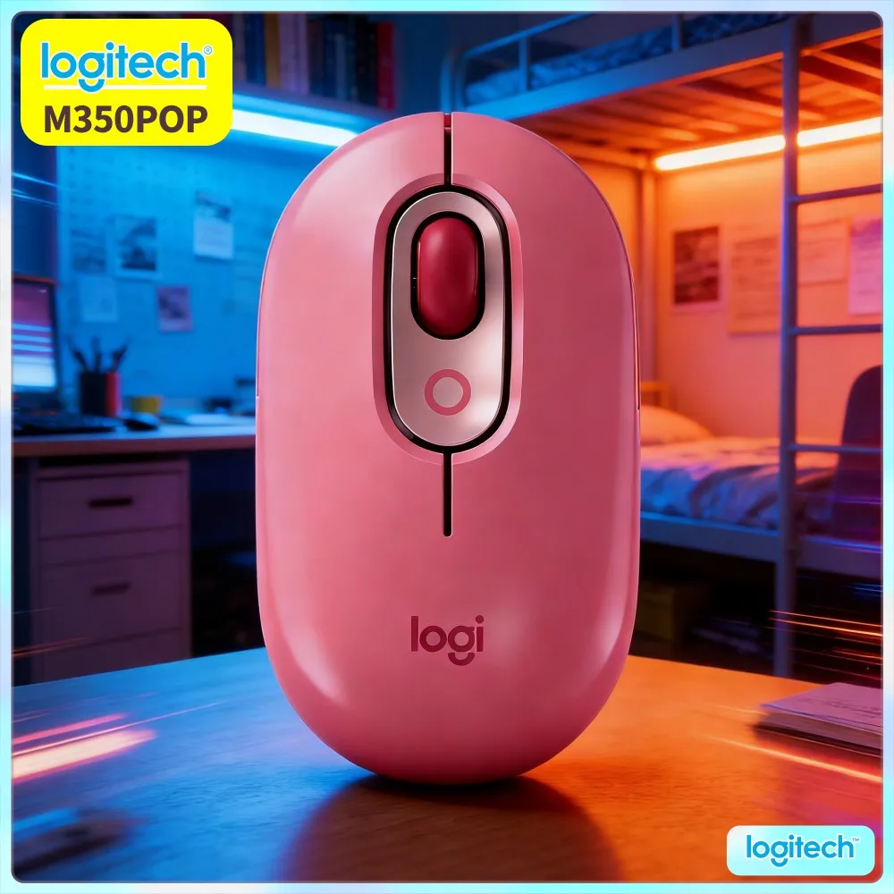 Logitech M350 POP Wireless Mouse 77G Lightweight Auto Sleep Power Save Quiet Operation For Library Café Office Travel