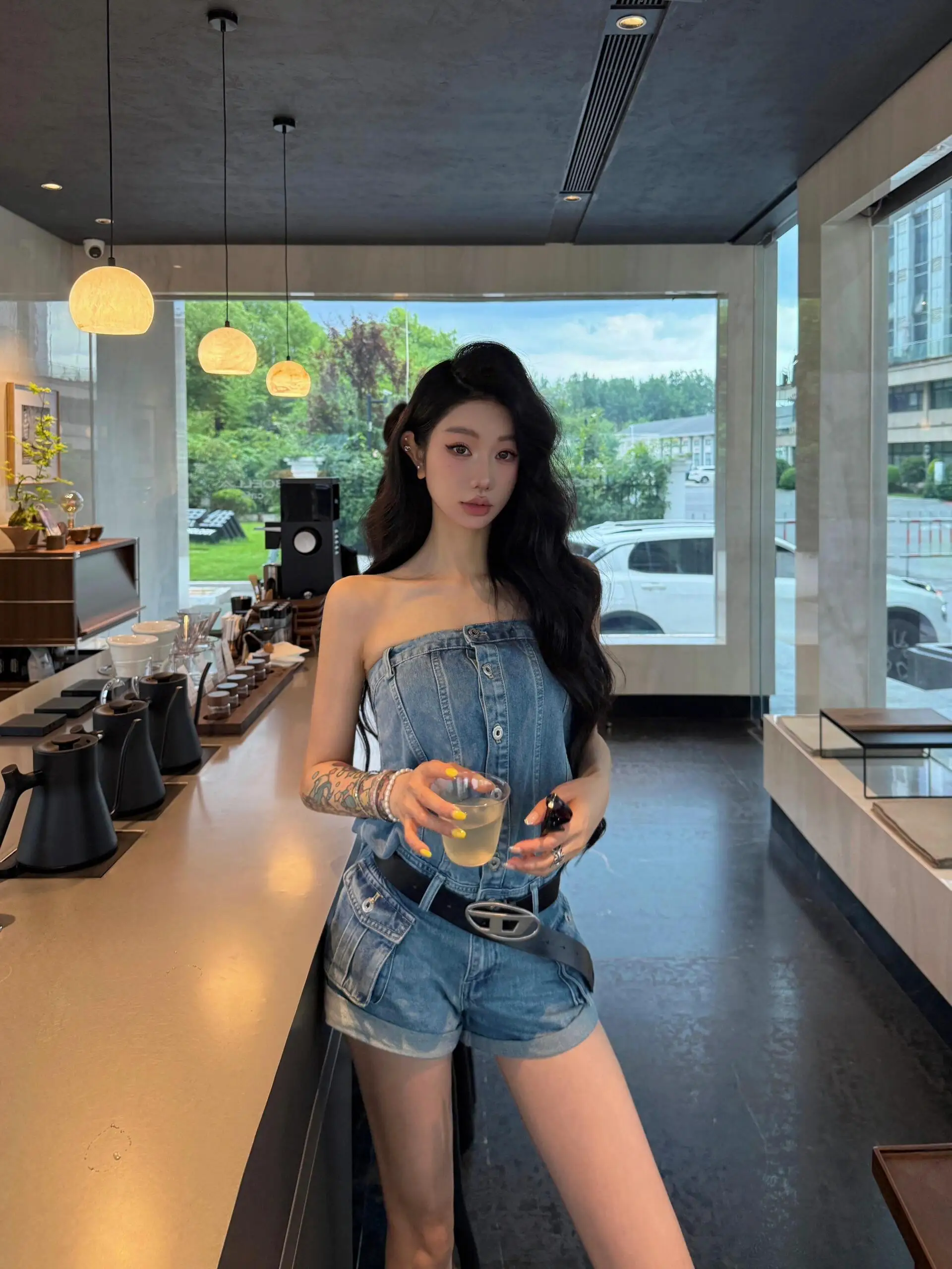 

Синий джинсовый комбинезон на бретельках. Женский летний комбинезон с новым дизайном. Цельные брюки. Уличные брюки. Slim Fit. Bal No Sl...