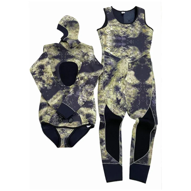 Wetsuit Men 5mm Neoprene Spearfishing Scuba Diving Suit  Camouflage 2pieces Keep Warm Fishing   Surfers with Chloroprene