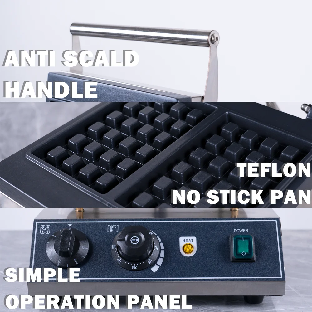 Macchina per waffle commerciale 2 pezzi Macchina per waffle elettrica antiaderente in acciaio inossidabile Waffle belga con temperatura