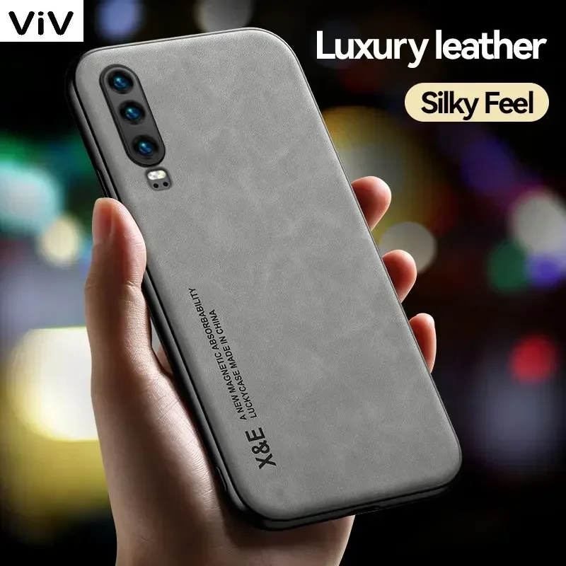 Luxury Leather Case For Huawei P20 P30 P40 P50 P60 Pro Cover With Metal Plate Support Car Hold  For Huawei Mate 20 30 40 50 Pro