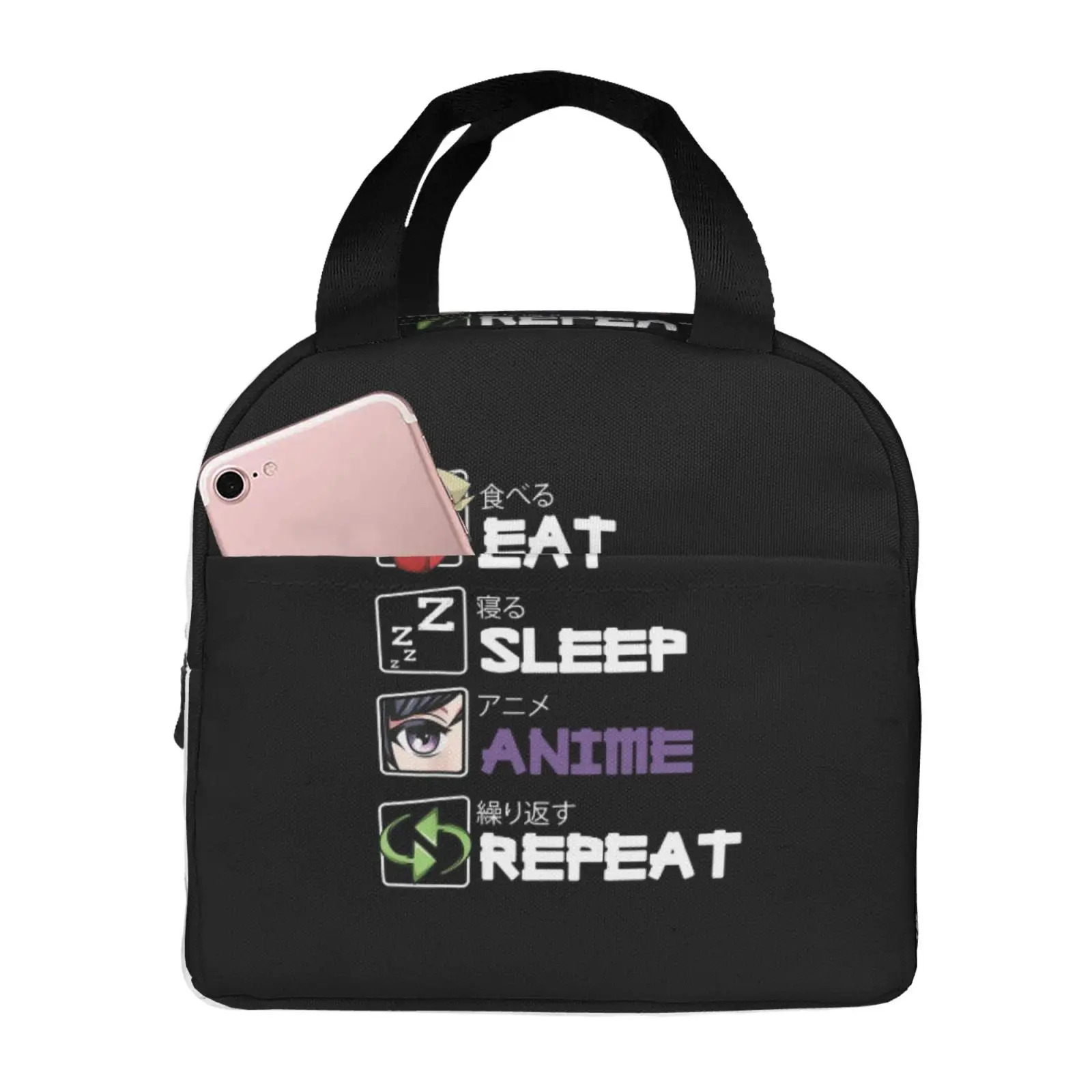 Eat Sleep Anime Repeat Anime Manga Portable Lunch Boxes Waterproof Thermal Cooler Food Insulated Lunch Bag Kids School Children