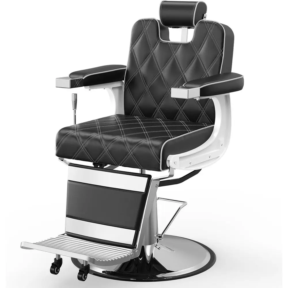 

Sturdy Vintage-Style Barber Chair with Wide Seat, Full Rotation and Reclining Feature for Salons and Spas