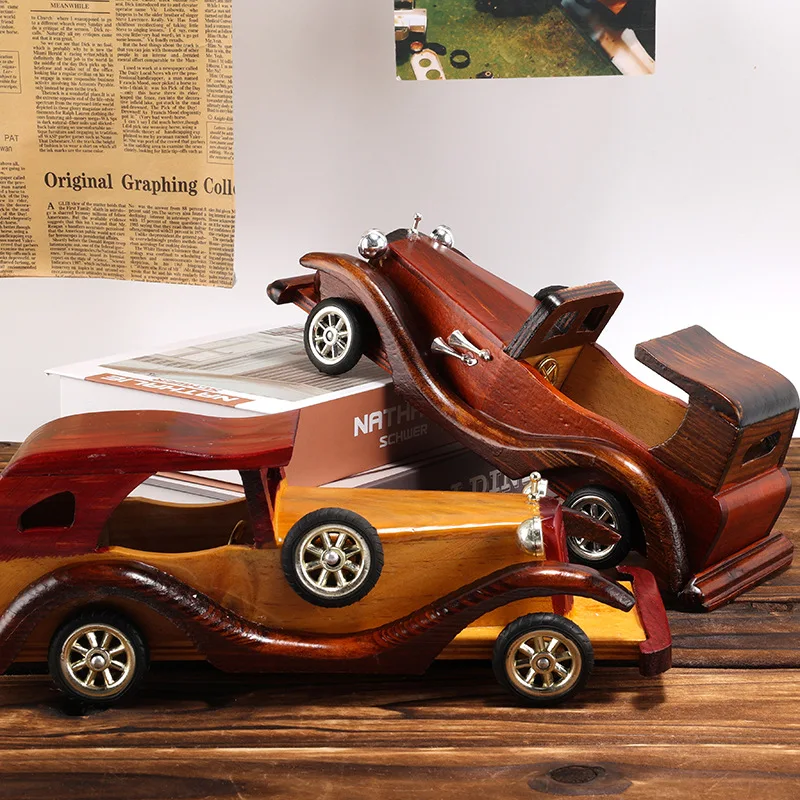 Wooden Car Model Home Room Decoration Desk Ornaments European Vintage Creative Wood Crafts Cars Home Furnishings Decor Gift