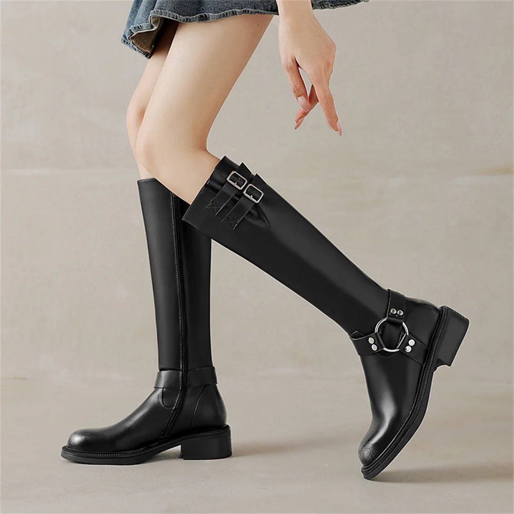 FEDONAS 2024 Kobiety Genuine Leather Knee High Boots Buckles Punk Warm Autumn Winter Shoes Woman Slim Long Motorcycle Boots Shoes