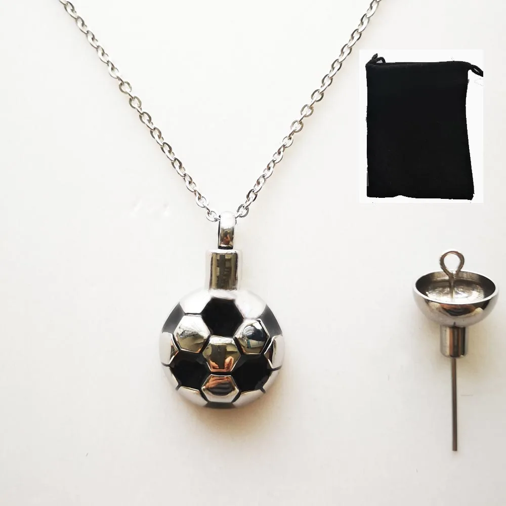 Stainless Steel Ashes Urn Sport Football Lockets Pendant Necklace Memorial Ashes Keepsake Funeral Cremation  Jewelry Women Men