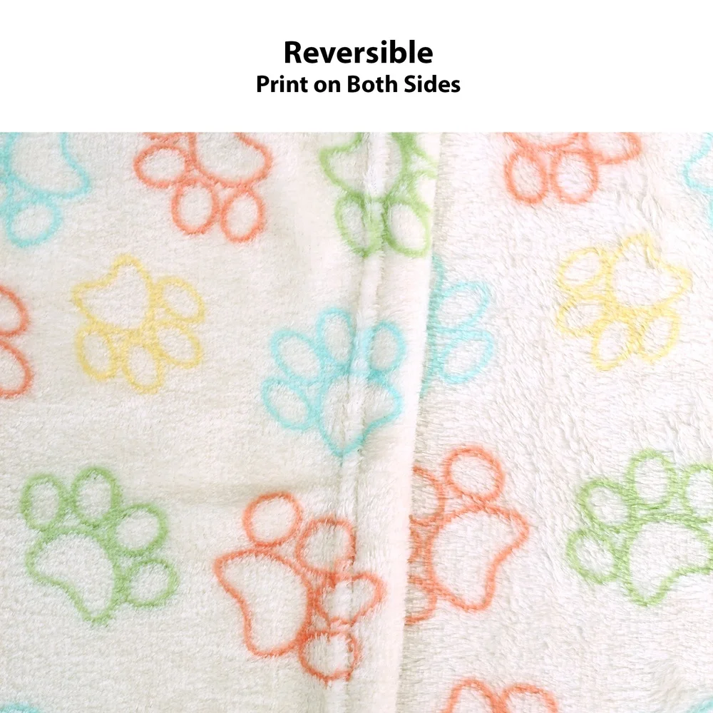 Cozy Plush Throw Blanket 3 Pack Multi-Color Paw Print Soft Machine Washable Pet Blanket Cats Dogs Snuggling Playtime
