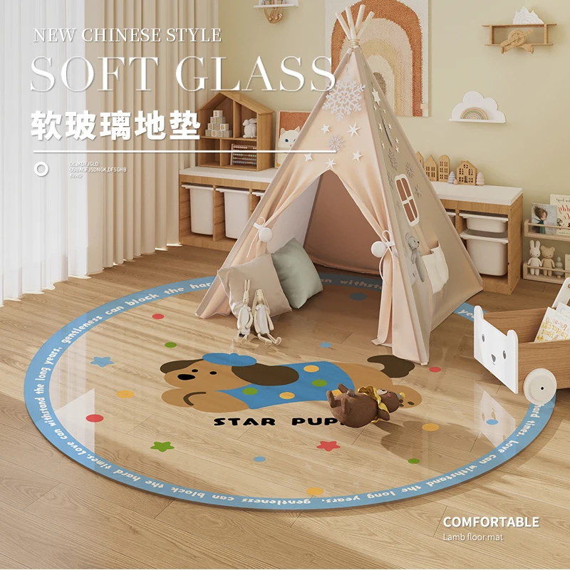 Tapete redondo de vidro macio transparente para quarto infantil