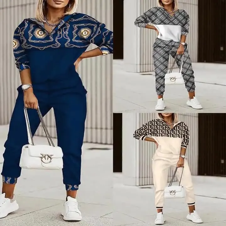 New Fashion Women Plaid Print Splicing Zipper Front Hooded Top & Pants Set Two Pieces Suit Flare Pants Outwear Autumn Outfits