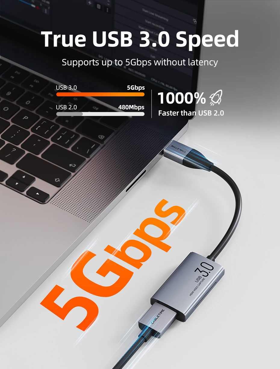 CABLETIME Video-Aufnahmekarte USB 3.0 4K HDMI zu USBA USB-C HDMI Video-Grabber-Box für PC Computer Kamera Live-Gaming – Detail 6