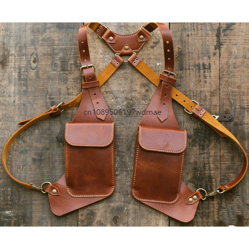 

Adult Harness Bag Steampunk Style Double Shoulder Armpit Faux Leather Wallet With Adjustable Strap Vintage Cosplay Costume Props