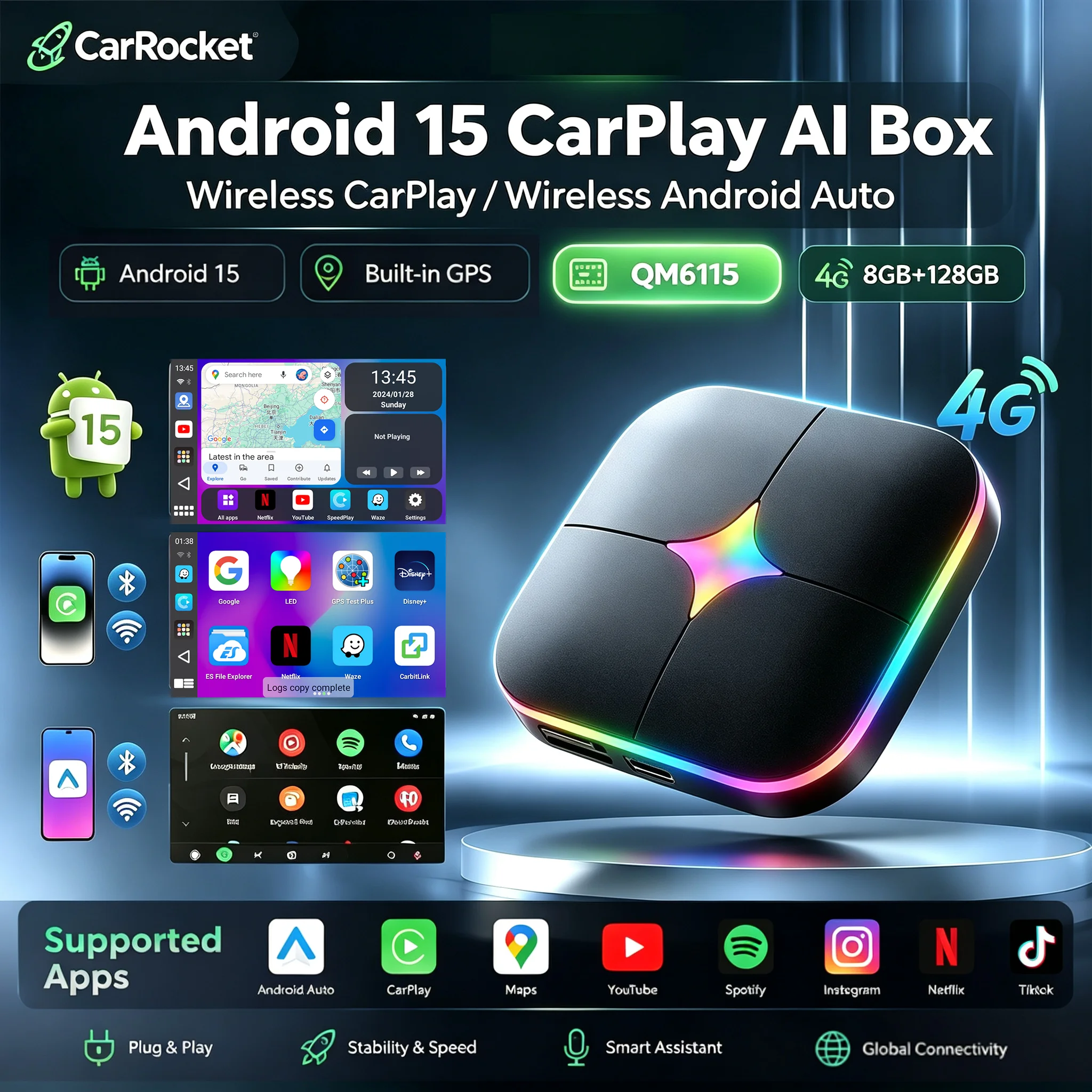 Smartwatch Universal - صندوق CarPlay Ai Box CarRocket لاسلكي