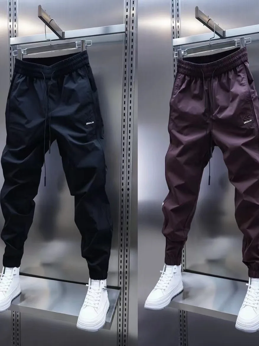 Men's Slim Fit Casual Pants Spring Summer New Style Patchwork Elastic Cuffed Long Trousers Trendy Korean Version Sporty Pants