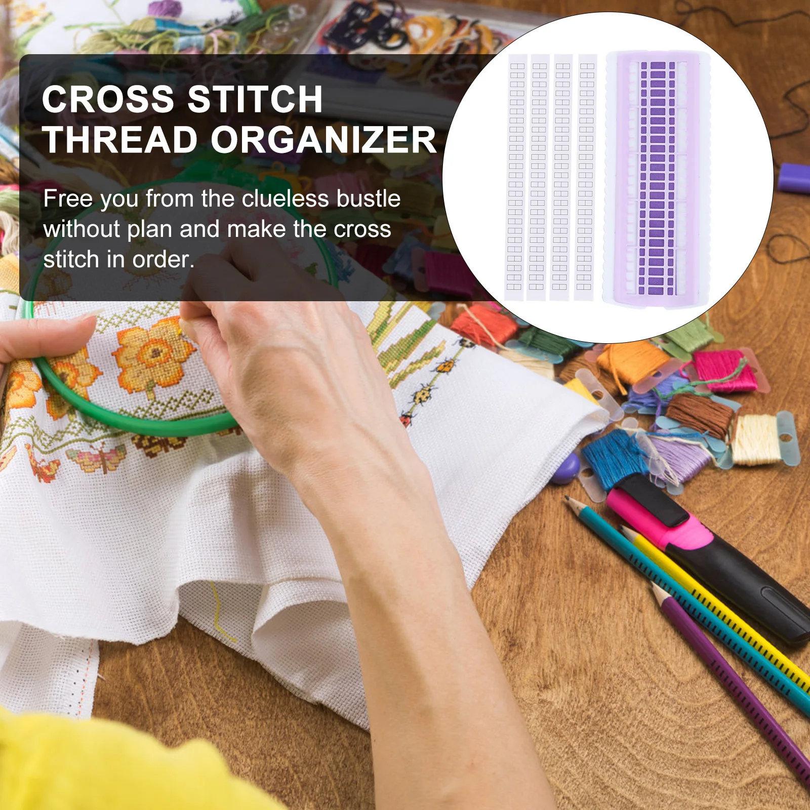 

1pc Embroidery Floss Organizer 50 Holes Plastic Thread Holder Stitch Tool Violet Thread Project Card For Craft