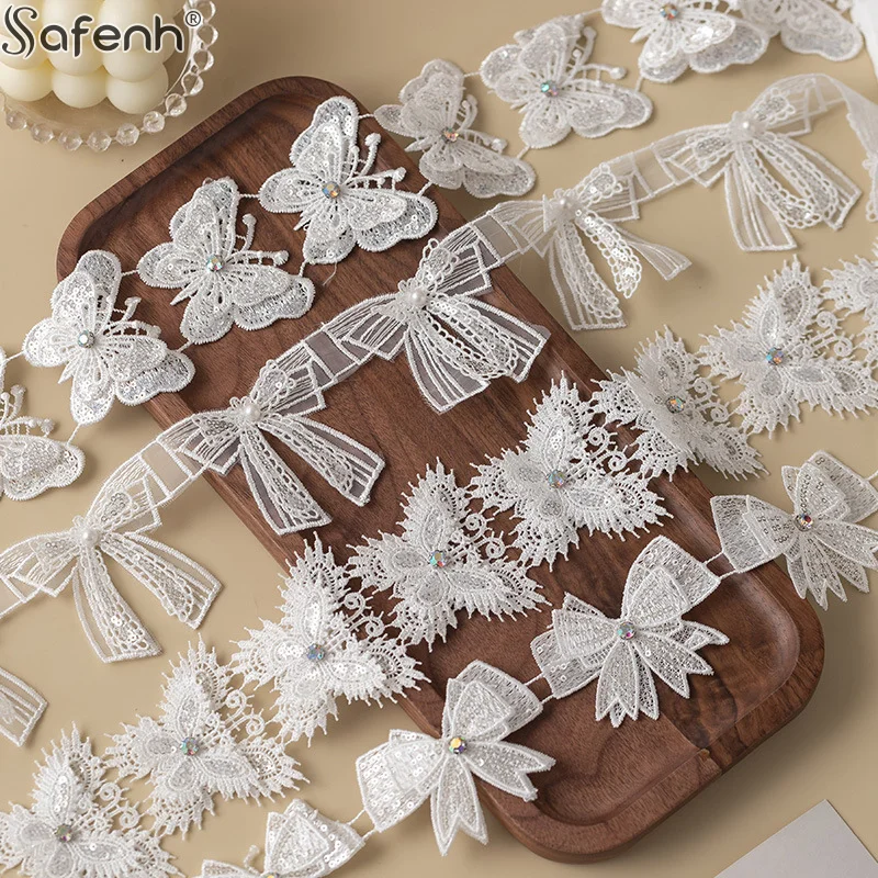 Patch con fiocco 3D Farfalla in pizzo Tessuto Strass Cucito Acc per abiti da sposa Abbigliamento Forniture artigianali fai da te Nastro decorativo floreale