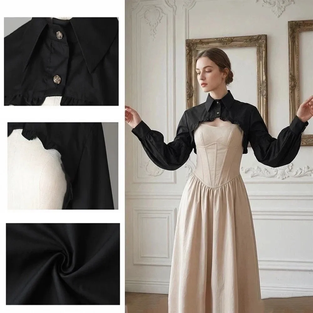 

Vintage Sleeve Shirt Collar Retro Courtly Style Women Puff Long Sleeve Ruffles Faux Puff Sleeve Detachable Collar Top