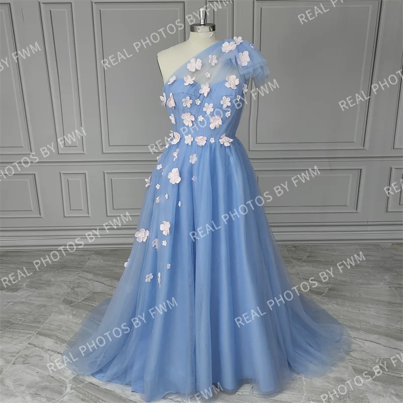 15203# Customized One Shoulder 3D Flowers Lace A-line Wedding Gown Birthday Party Dress For Plus Size Women Prom Evening Dress