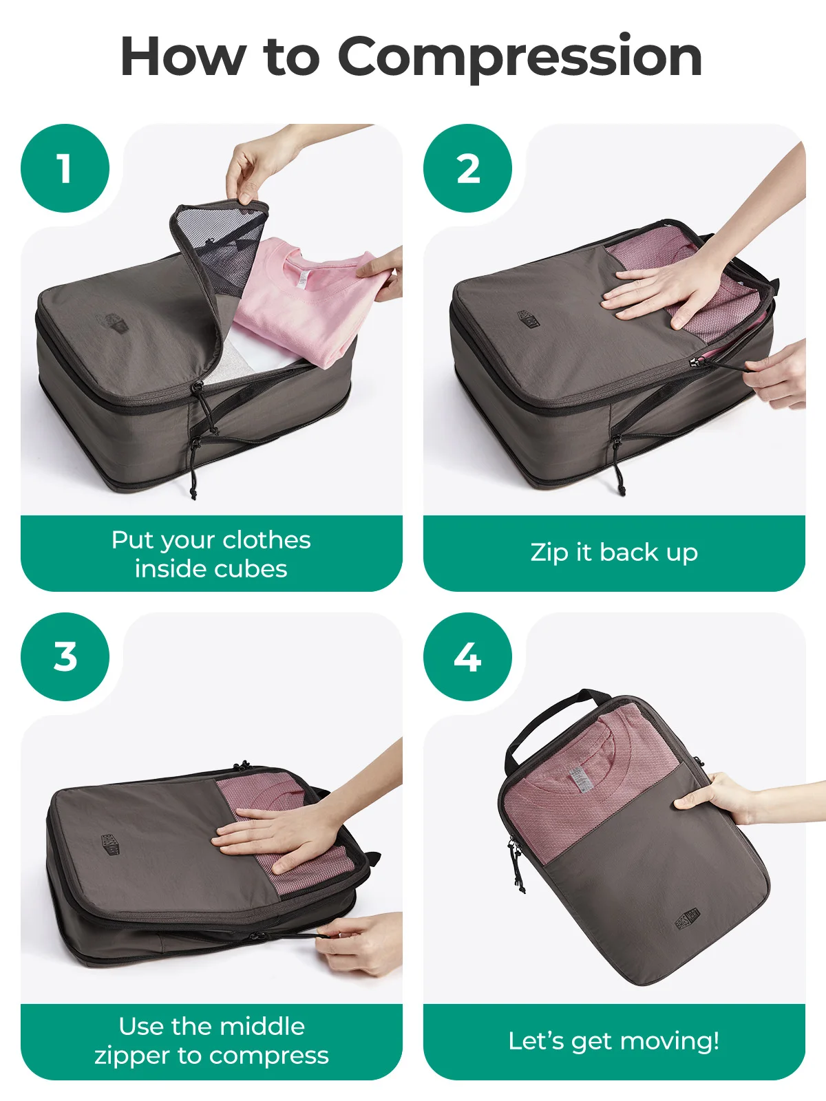 BAGSMART 6PC Compression Packing Cubes Large Capacity Travel Storage Bag Portable Luggage Organizers for Clothes