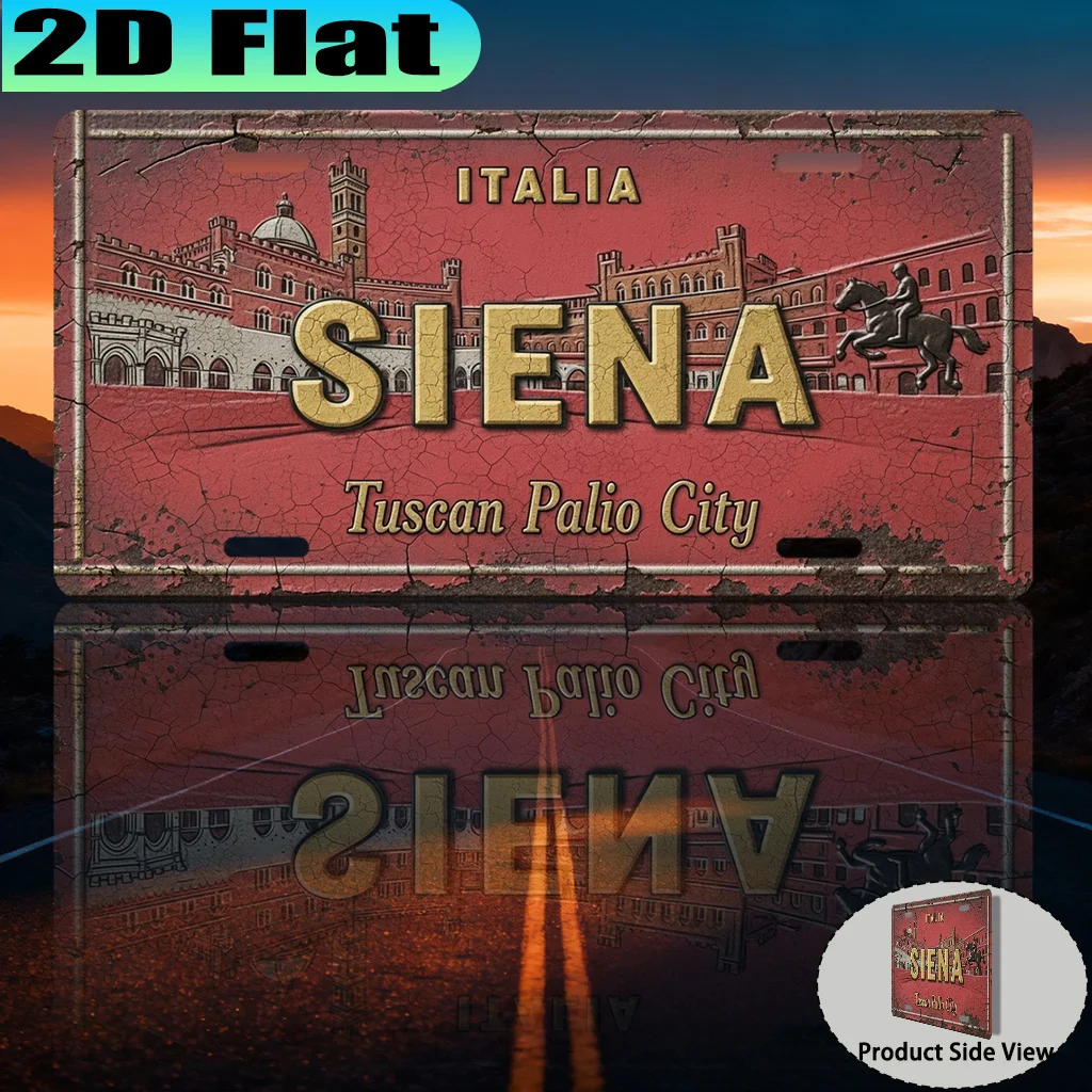 2D Flat, [2D Flat] 1pc, Siena Tuscan Palio City Vintage Aluminum Sign (12 X 6in), for Decorative Purposes Only, Palio Festival G