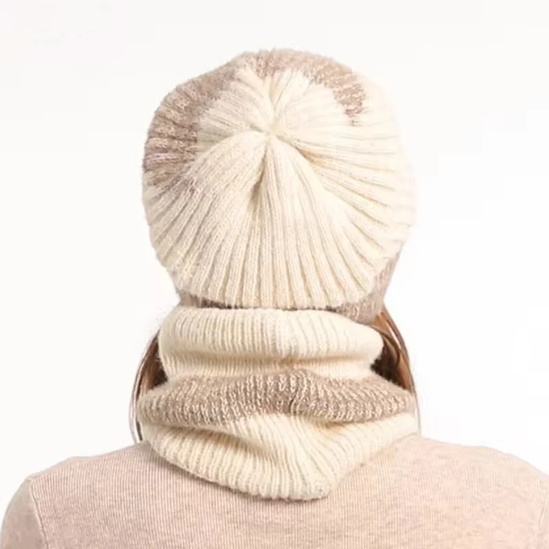 2 قطعة وشاح الشتاء الدافئ التزلج طقم قبعات للجنسين محبوك لونين الربط سميكة الكشمير قبعة في الهواء الطلق الدراجات ركاب الإكسسوارات #5