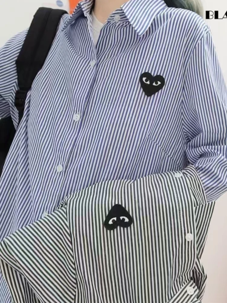 

Women's Striped Heart Long Sve irt Jaet Loose Design Summer Commute Sle Polyester Blend Faionable Top