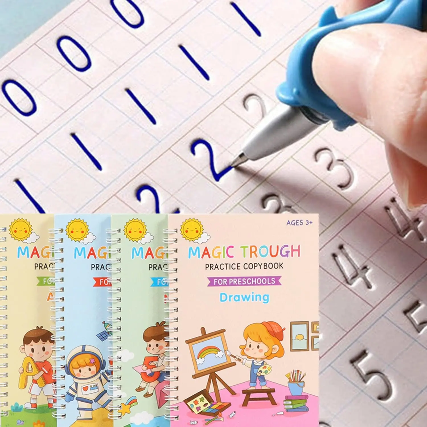 Magic Grooved Reusable Writing Books, Tracing Workbook for Kids Ages 3-5