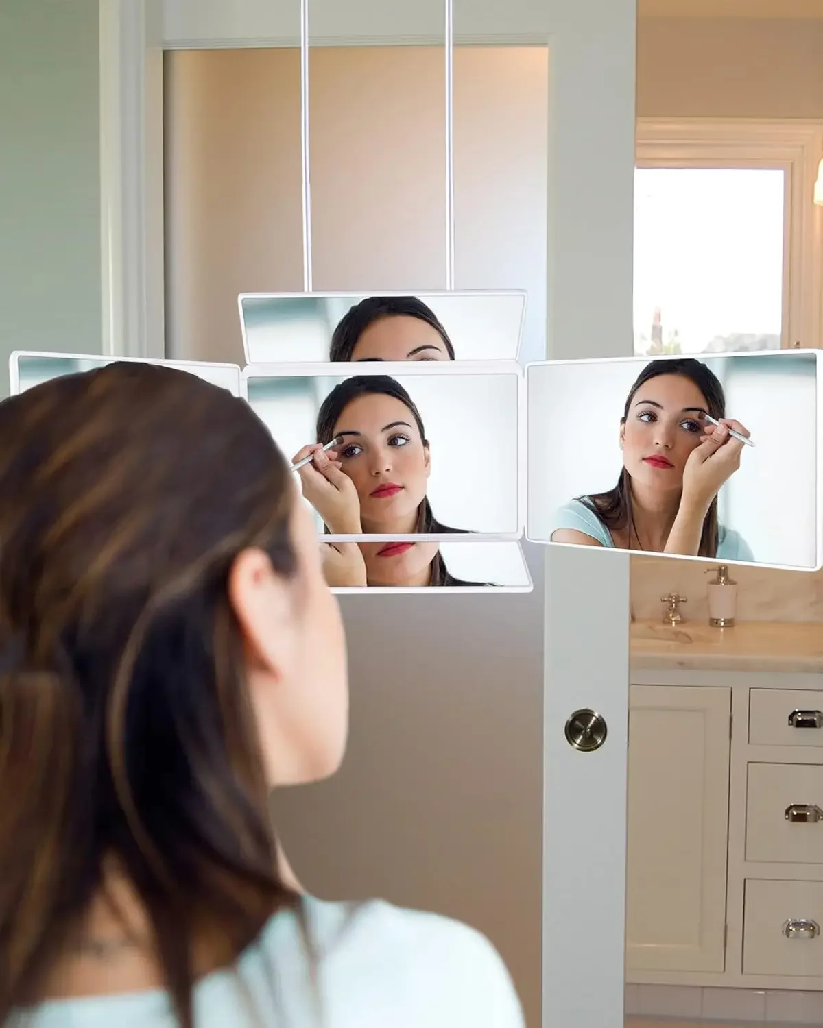 5 Way Mirror for Self Hair Cutting & Shaving - 360 Adjustable Height for Men & Women,5 Way Folding Wall Hanging Makeup Mirror