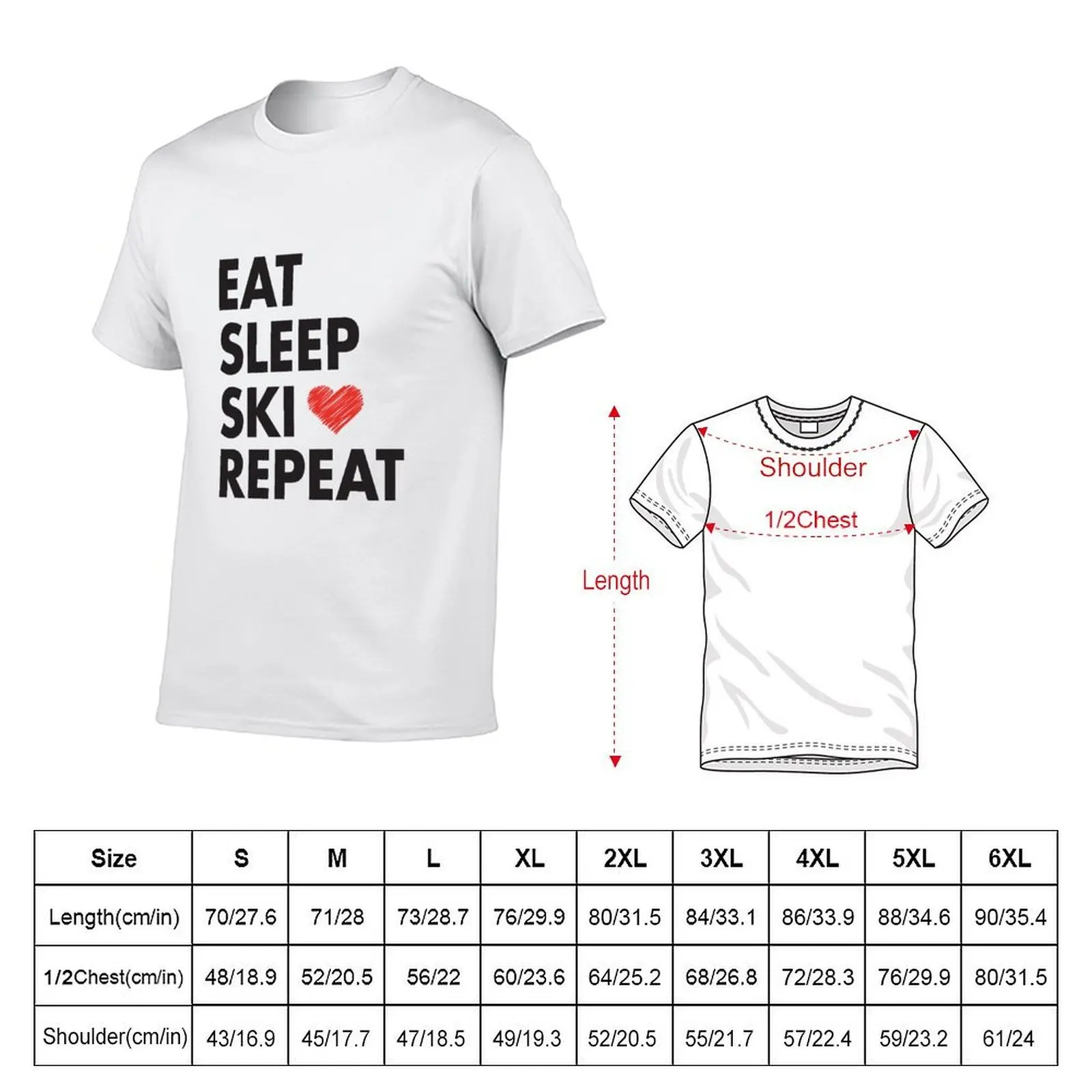 EAT SLEEP SKI REPEAT Red Heart for Ski and Skiing Lovers T-Shirt blue archive topping fruit of the loom mens t shirts
