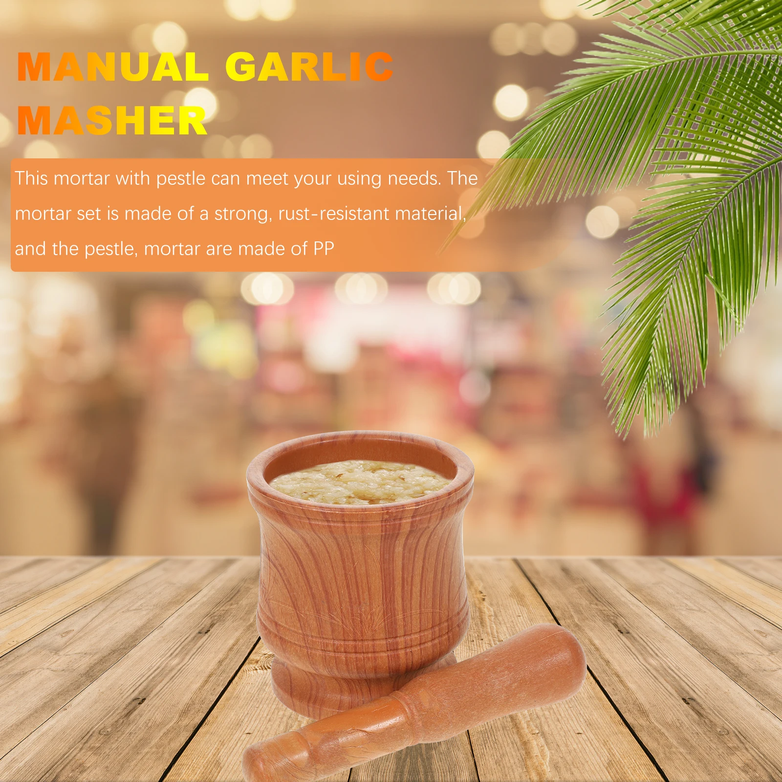 

Mortar Pestle Set Garlic Crusher for Spices PP Material Large Portable Kitchen Grinding Bowl Non-Slip Base