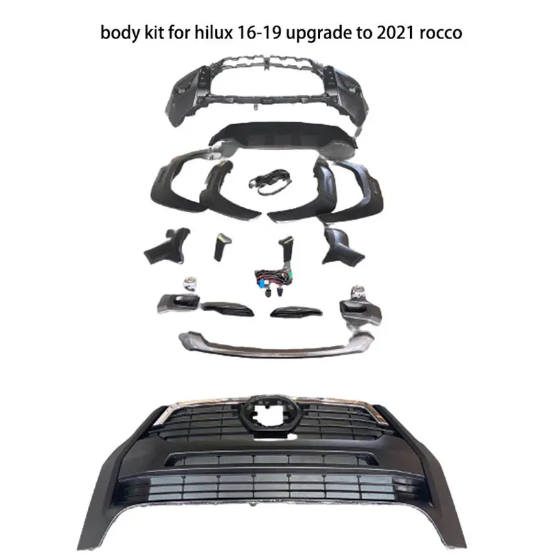 

Wide Body Kit Front and Front Bumpers Side Skirts Eyebrows Auto Parts Body Kit for Hilux Revo 16-19 to Hilux Revo 2021