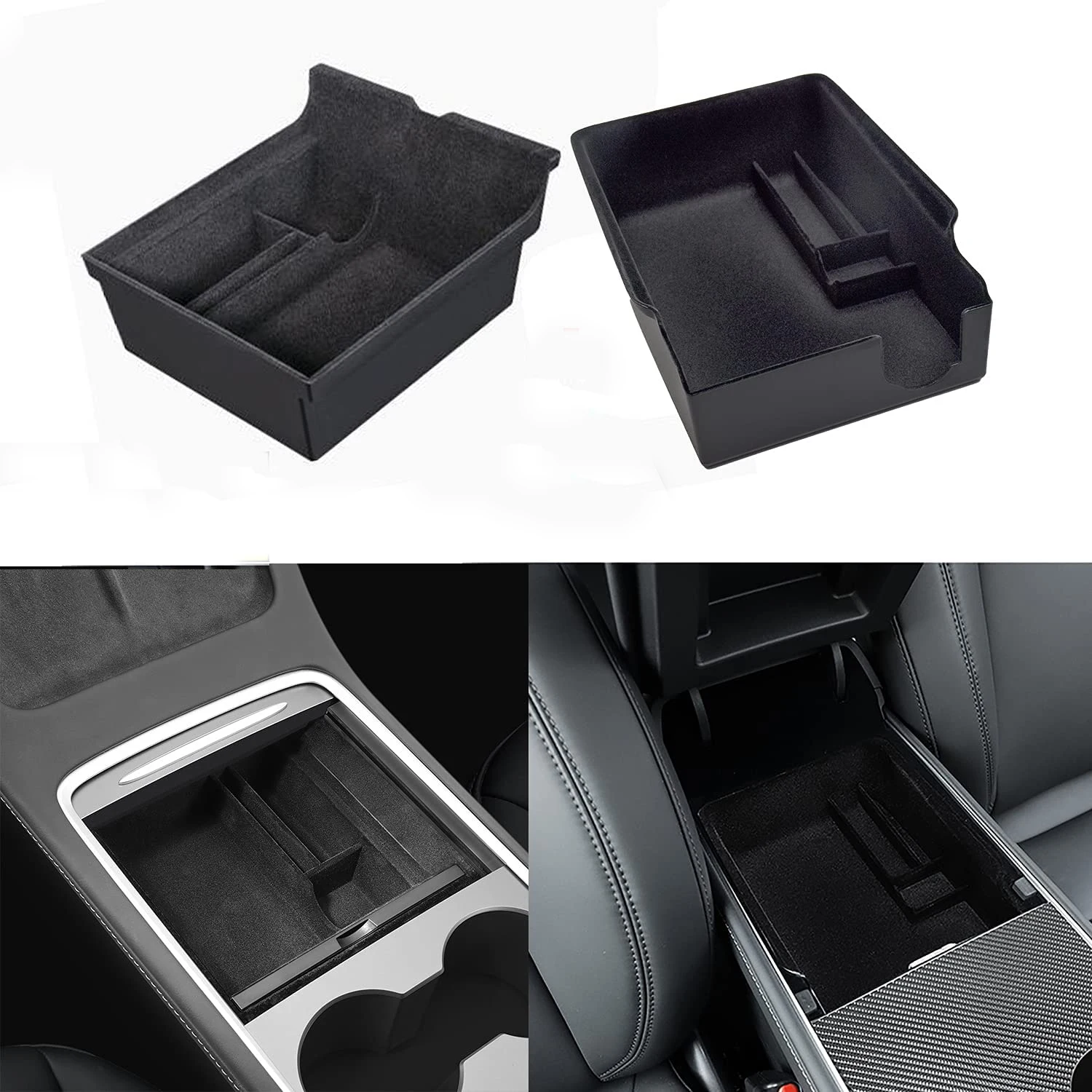 Car Central Armrest Storage Box For Tesla Model 3/Y 2021 Accessories Center Console Flocking Organizer Containers Car Interior