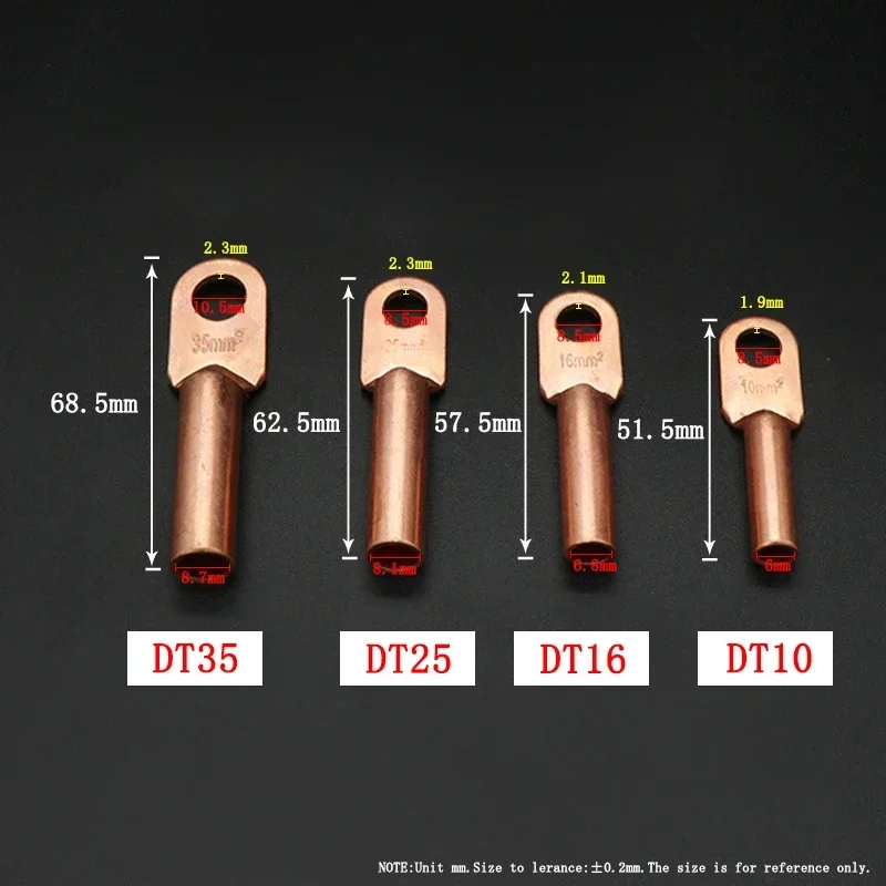 Wire Crimp Connector Car Auto Copper Terminal Block DT-10/16/25/35/50 Battery Cable Crimp Terminals Soldered Copper Crimp Lugs