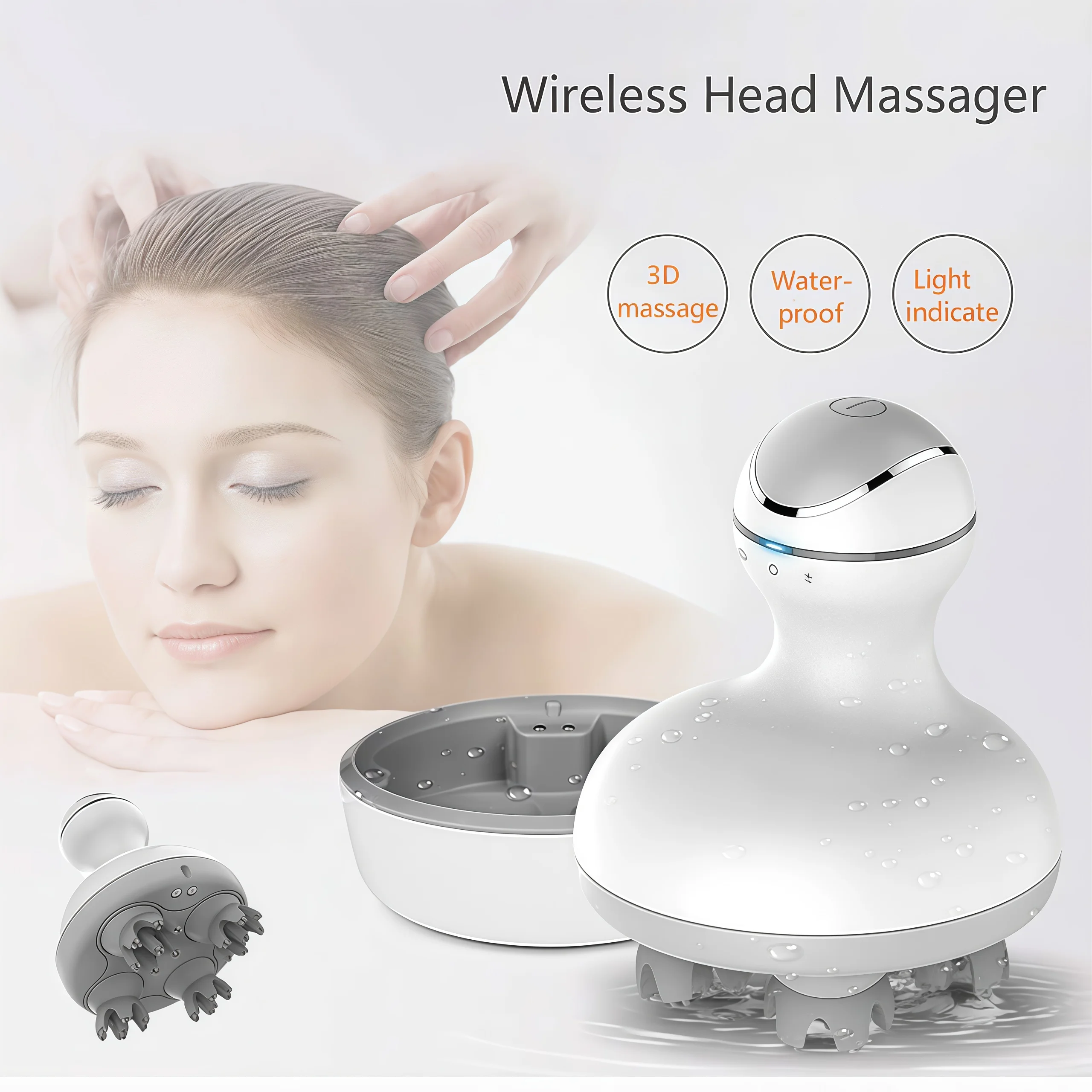 All-around Rotating Scalp Head Massager Electric Grip Massage Machine with Multiple Massage Heads for Deep Relaxation