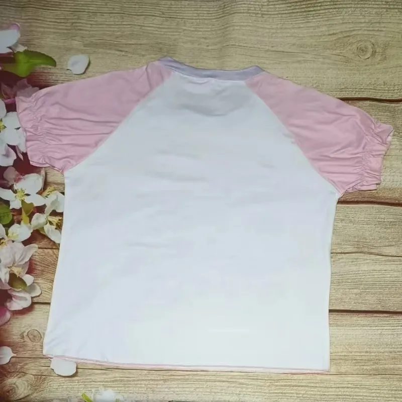 ญี่ปุ่น Retro Subculture น่ารักการ์ตูนพิมพ์เสื้อยืดสีชมพู Harajuku หวาน Kawaii เย็บ Tees ผู้หญิงแฟชั่นความงาม Tops