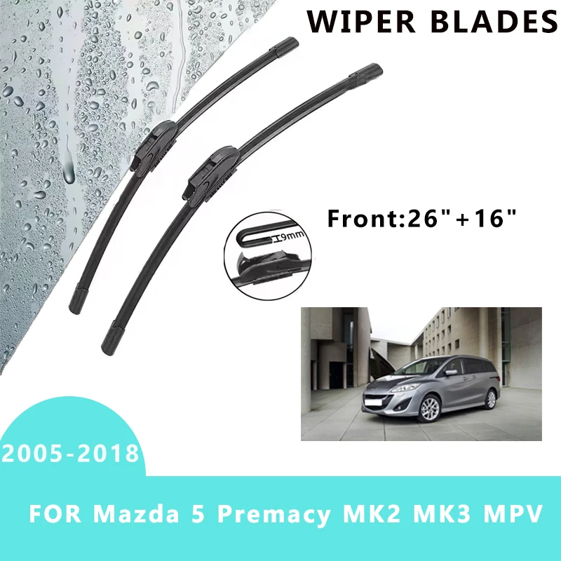 

Front Windscreen Wiper Blades Windshield Window Accessories 2PCS for Mazda 5 Premacy MK2 MK3 MPV 2005-2018 26 “+ 16'