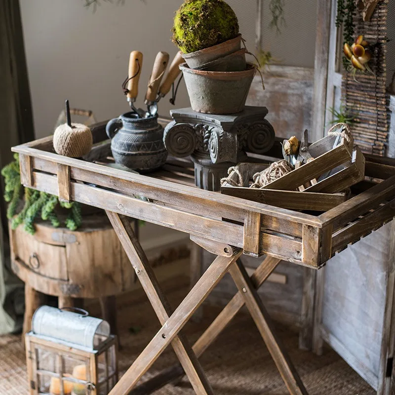 Pastoral wooden flower stand flower table flower table worktable operation table grocery garden balcony decoration display stora