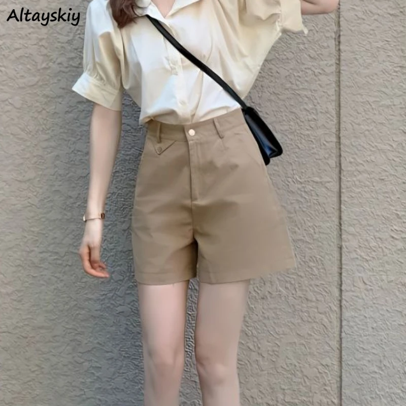 

Shorts Women High Waist Pure Leisure Summer Office Lady Streetwear Young Simple Harajuku Students Basic Bottoms Vintage Popular