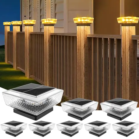 Solar Post Cap Lights Outdoor 2 Modes Deck Fence Post Lights Waterproof Solar Powered Lighting Outside Wooden Vinyl for Porch