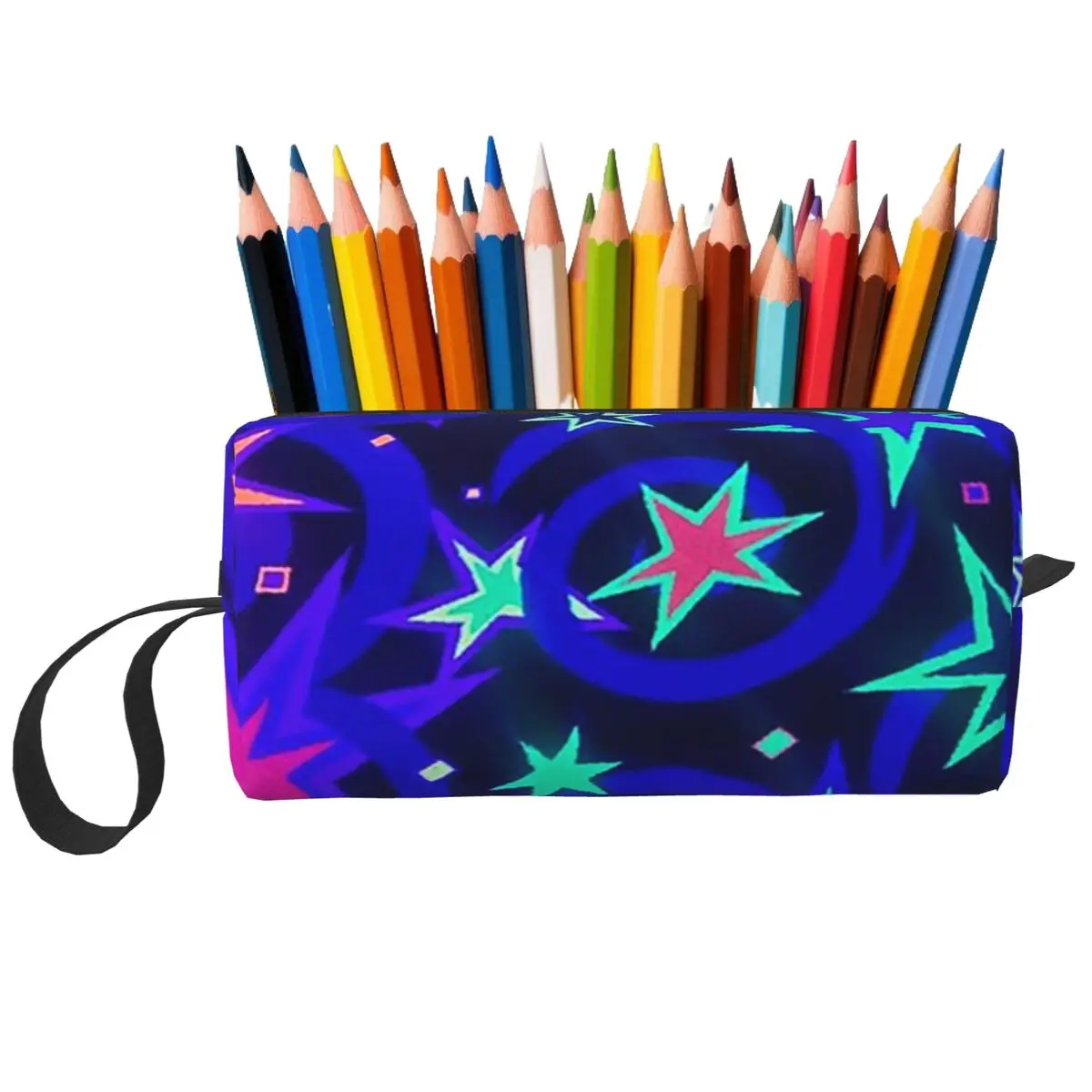 Neon Vibrant Star Pattern Pencil Case for Studen Gifts Pen Box Pencil Bag Stationery Supplies Travel Women Cosmetic Bag