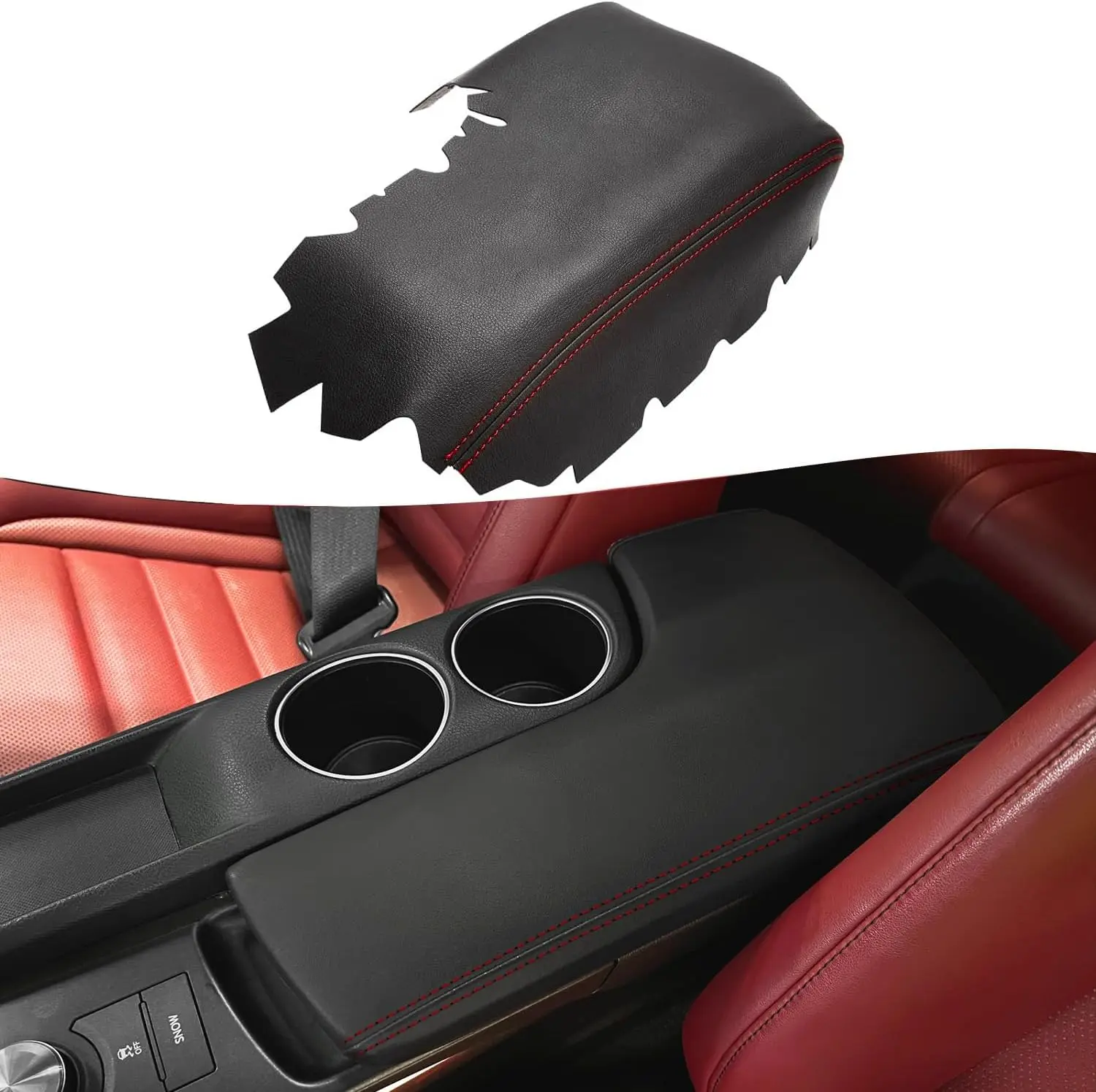 

Center Console Armrest Cover for Lexus IS200t IS250 IS300 IS350 2014 15 16 2017Leather Arm Rest Skin Upholstery Black-Red Stitch