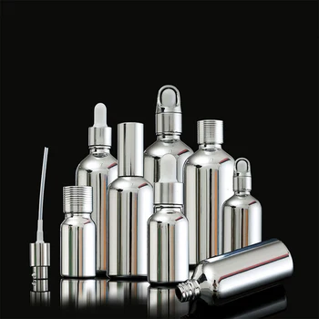 10ml 30ml 50ml 100ml silver glass dropper bottle essential oil vial glue head press drop spray lotion bottles cosmetic packaging