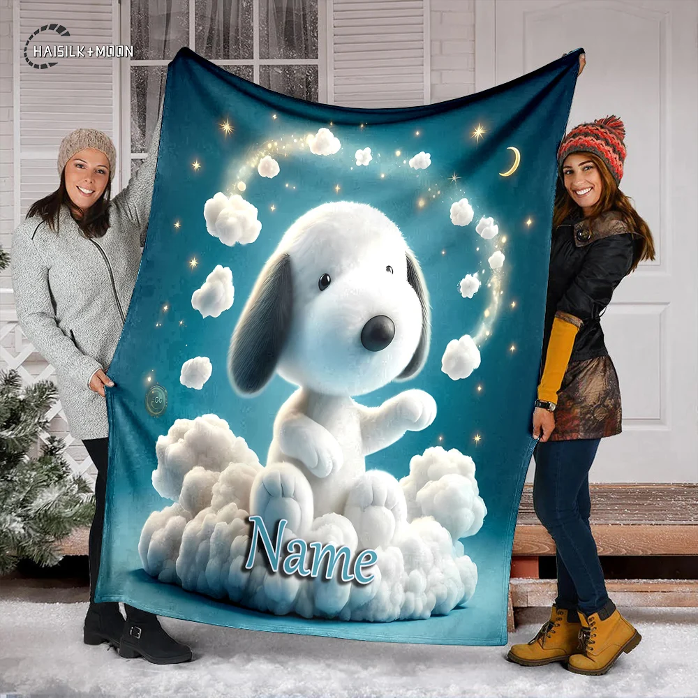 Nome personalizado cobertor personalizado snoopy impresso cobertor macio e confortável casa viagem adulto e criança cobertor quente