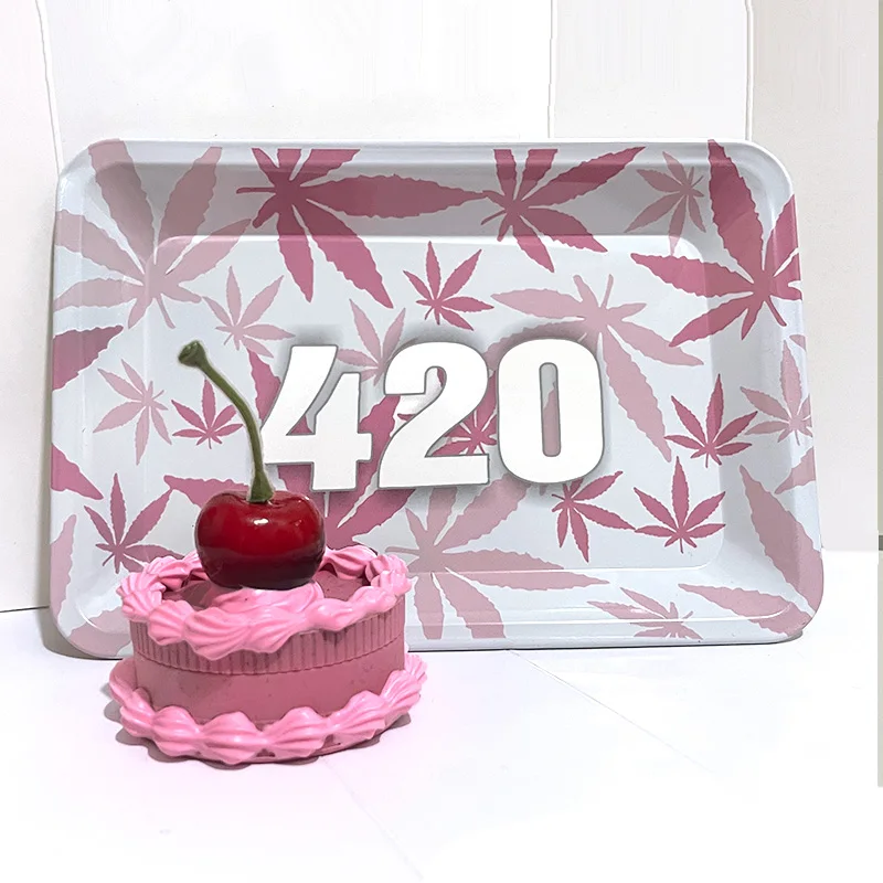 1 SET Pink Metal Rolling Tray With Herb Grinders Storage Tray 180*125mm Smoking Accessories