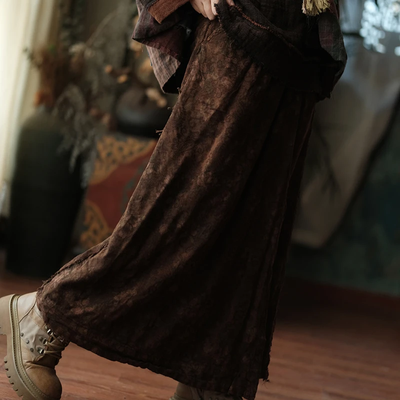 Faldas largas informales de algodón 100% para mujer, recién llegado, otoño 2021, estilo Vintage, estampado Floral, falda acampanada básica holgada para mujer M2158