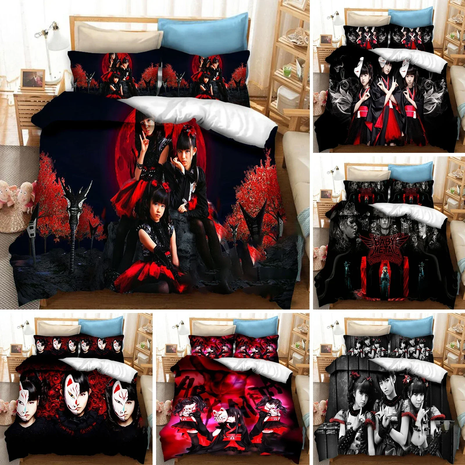 3D Printed Babymetal Band Bedding Set Pillowcase Duvet Cover Double Twin Full Queen King Adult Kids Bedclothes Quilt Cover