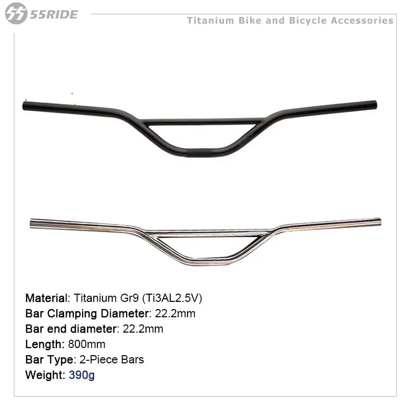 Gr9 Freestyle BMX Titanium Handlebars, 2-Piece BMX Bike Bars, Diamter, 22.2mm Length, 800mm