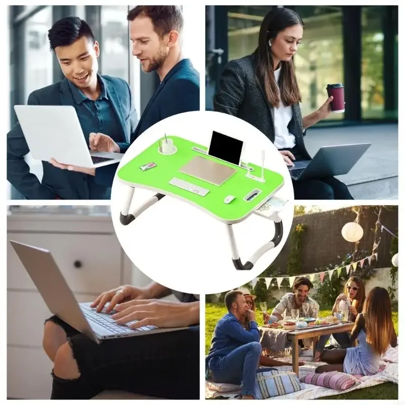 Foldable Computer Desk Featuring 4 USB Ports Mini Light Fan Cup Holder Side Drawer Card Slot Portable for Laptop Use on Bed Y5GB