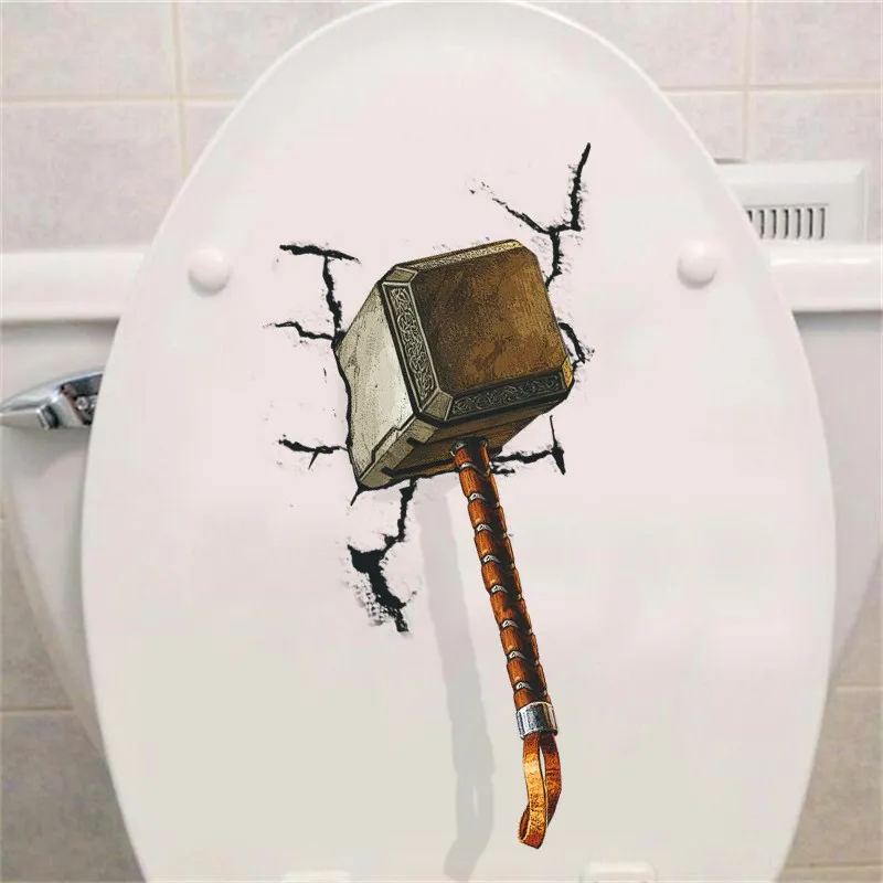 3d vivid Thor hammer broken wall stickers for kids rooms window toilet home decor pvc Avengers wall decals art diy mural posters