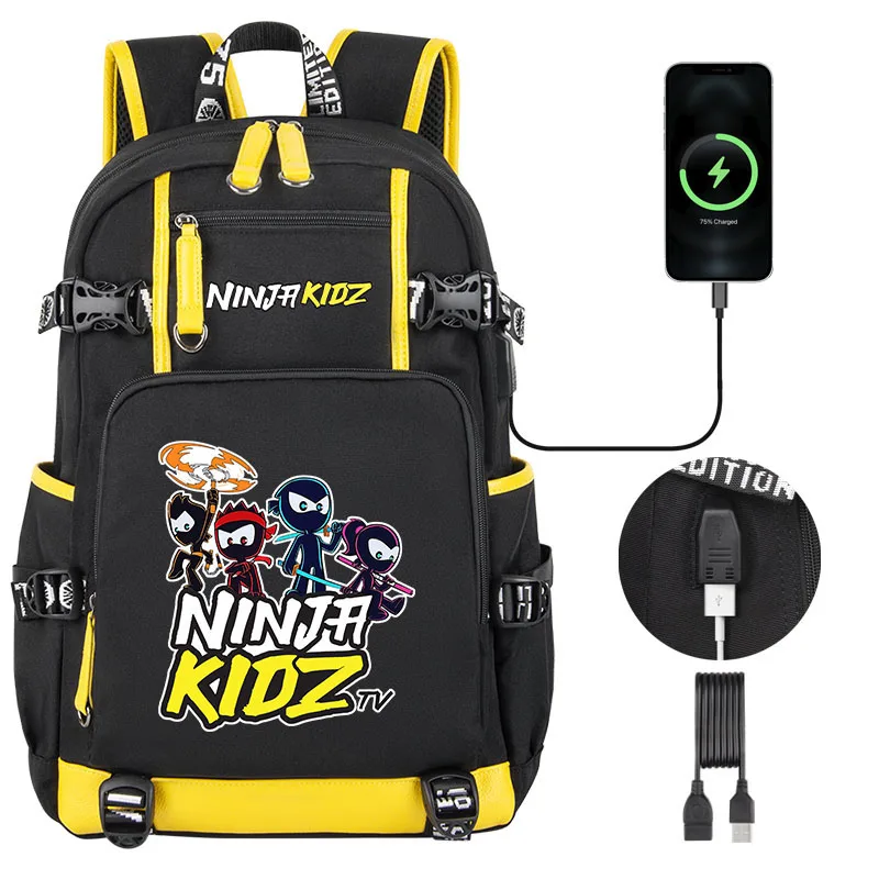 

Cartoon Ninja Kidz Children Backpack Boy Girl Students Schoolbag high quality USB Charging Teenagers Laptop Shoulder Bag