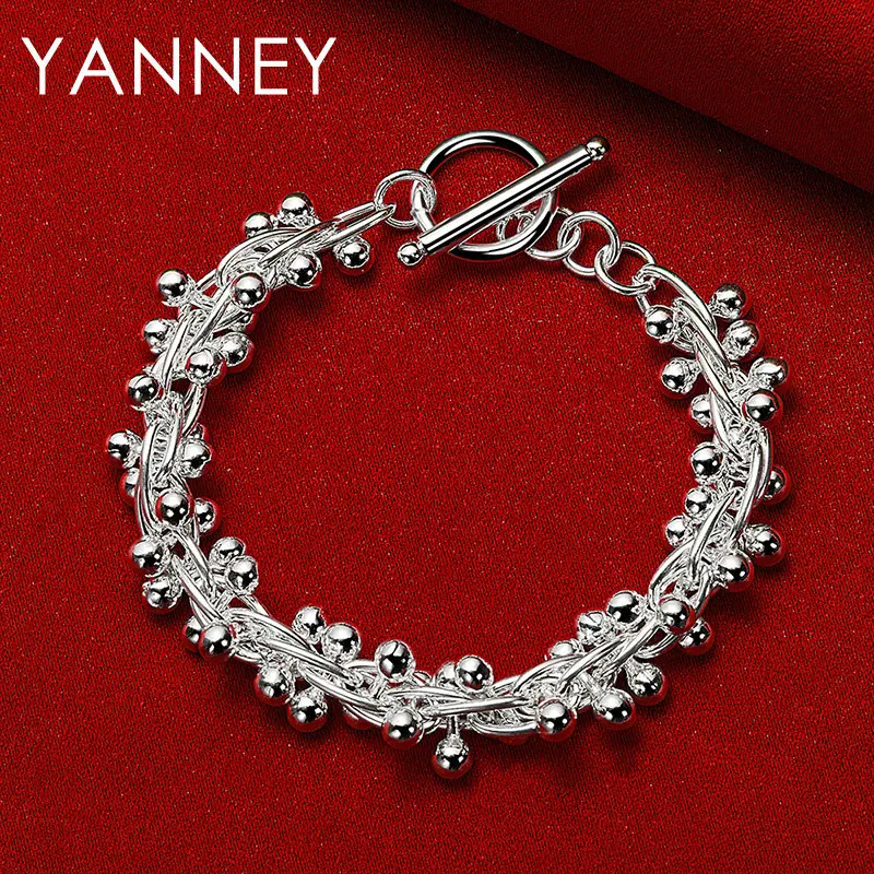 

2024 New 925 Sterling Silver 8 Inches Beads Bracelet For Women Men Fashion Wedding Engagement Gifts Jewelry Party Punk